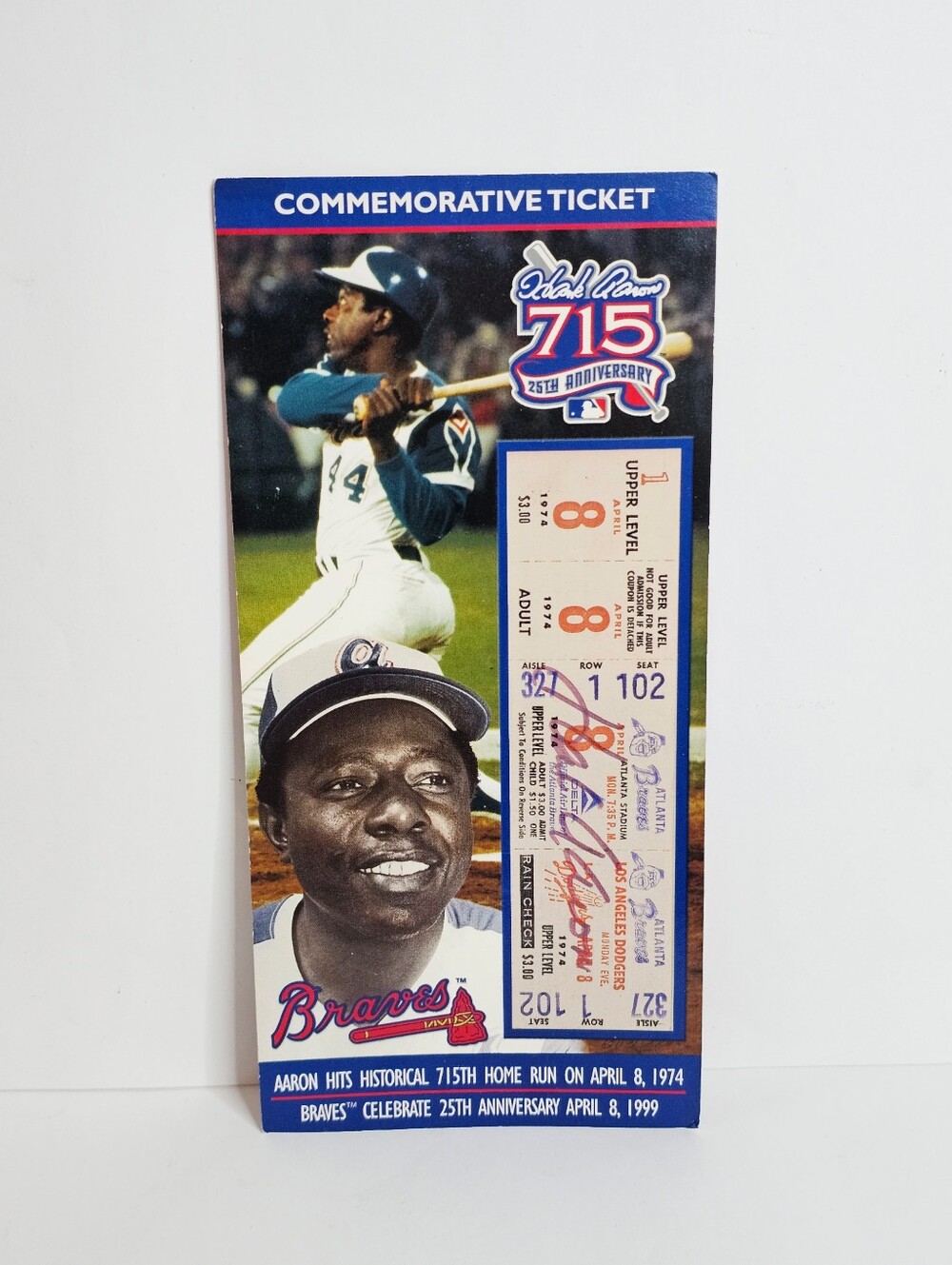 1999 Hank Aaron 715 HR 25th Anniversary Commemorative Ticket Atlanta Braves Vtg